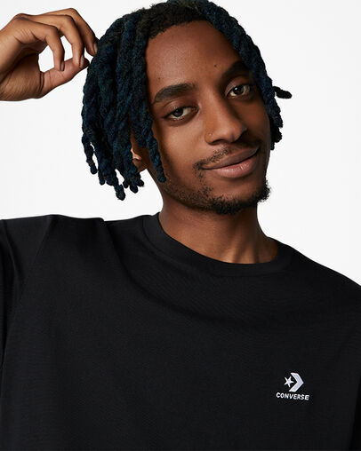 Converse Go-To Embroidered Star Chevron Standard-Fit Men T Shirts Black USA | C-80974259