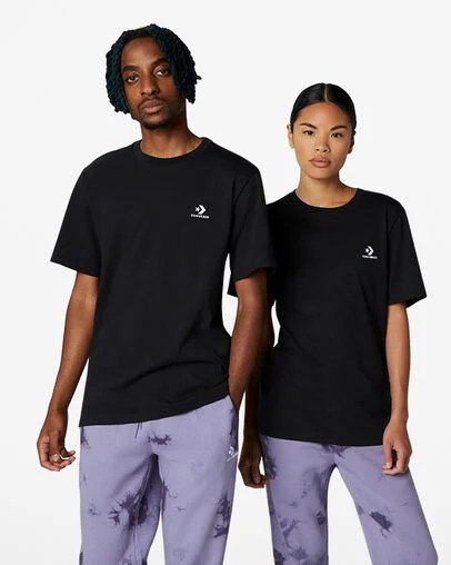 Converse Go-To Embroidered Star Chevron Standard-Fit Men T Shirts Black USA | C-80974259