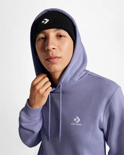 Converse Go-To Embroidered Star Chevron Standard-Fit Fleece Men Hoodie Lavender Grey USA | C-19427039