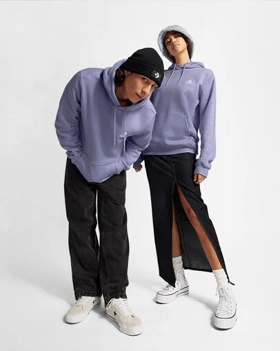 Converse Go-To Embroidered Star Chevron Standard-Fit Fleece Men Hoodie Lavender Grey USA | C-19427039