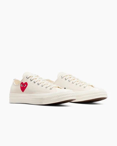 Converse PLAY Comme des Garçons Single Heart Chuck 70 Women Sneakers White / Black / Red USA | C-23718569