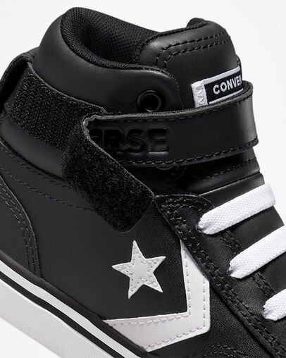 Converse Pro Blaze Strap Leather Kids' Sneakers Black / White USA | C-95678439