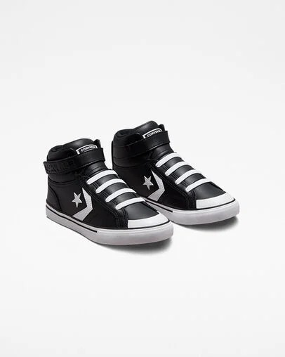 Converse Pro Blaze Strap Leather Kids' Sneakers Black / White USA | C-54917029