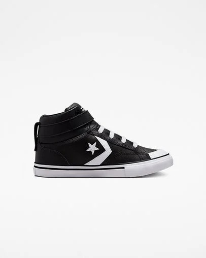 Converse Pro Blaze Strap Leather Kids\' Sneakers Black / White USA | C-54917029