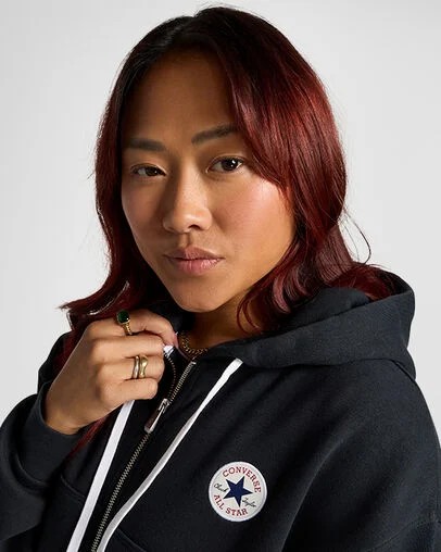 Converse Retro Full-Zip Women Hoodie Black USA | C-60824539