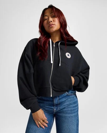 Converse Retro Full-Zip Women Hoodie Black USA | C-60824539