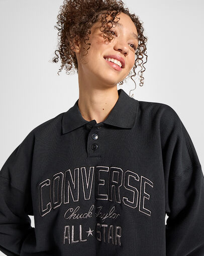 Converse Retro Polo Crew Women Polo Shirts Black USA | C-94817509