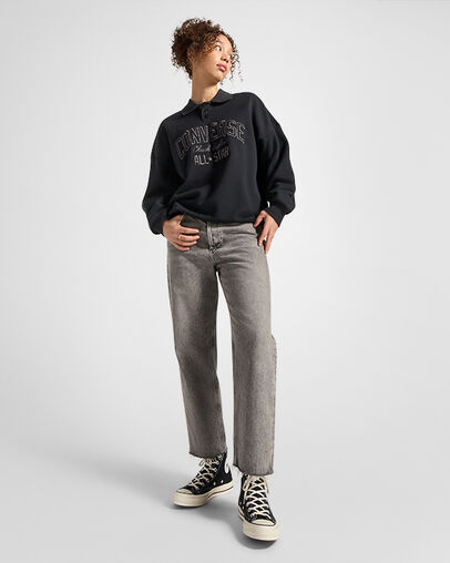 Converse Retro Polo Crew Women Polo Shirts Black USA | C-94817509
