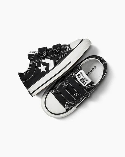 Converse Star Player 76 Easy-On Kids' Canvas Shoes Black / White USA | C-23167809