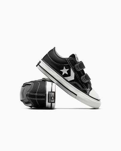 Converse Star Player 76 Easy-On Kids' Canvas Shoes Black / White USA | C-23167809