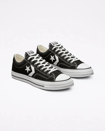 Converse Star Player 76 Premium Men Canvas Shoes Black / White USA | C-35296089