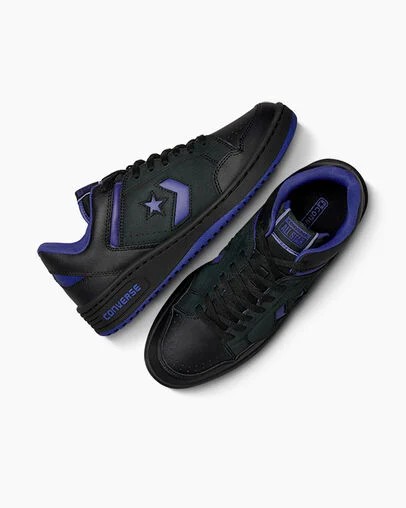Converse Weapon Leather Women Basketball Shoes Black / Purple / Black USA | C-32568749
