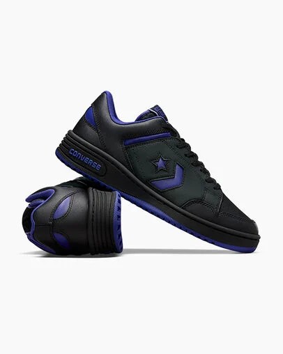 Converse Weapon Leather Women Basketball Shoes Black / Purple / Black USA | C-32568749