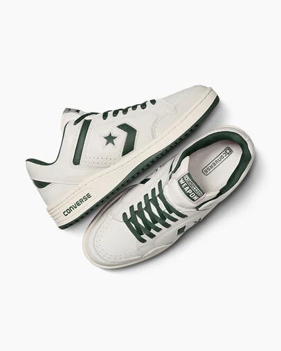 Converse Weapon Leather Women Basketball Shoes Green / White USA | C-02731989