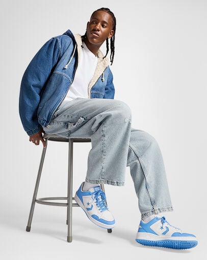 Converse Weapon Leather Women Basketball Shoes White / Blue USA | C-67304159