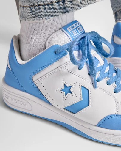 Converse Weapon Leather Women Basketball Shoes White / Blue USA | C-67304159