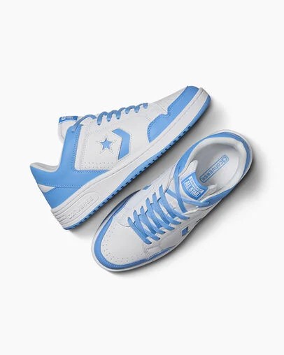 Converse Weapon Leather Women Basketball Shoes White / Blue USA | C-67304159