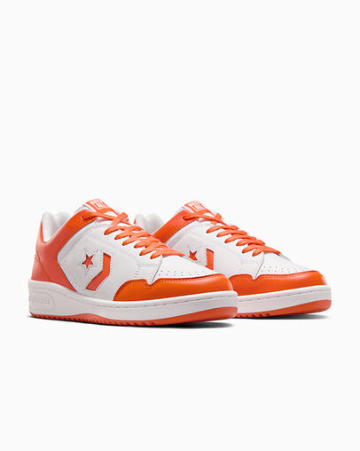 Converse Weapon Leather Women Basketball Shoes White / Orange USA | C-30542769