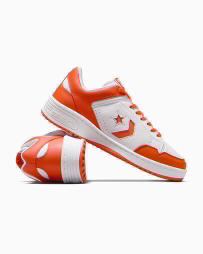 Converse Weapon Leather Women Basketball Shoes White / Orange USA | C-30542769